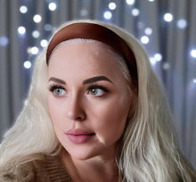 Load image into Gallery viewer, Brown Stretch Satin Padded Headband, 4 cm wide with 2 cm padding, Square shape padding