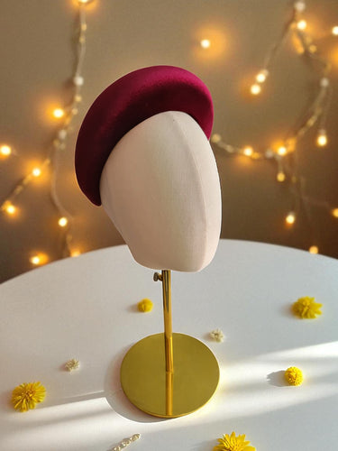 Burgundy Velvet Padded Headband – Tall Halo Style Crown Fascinator