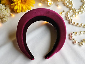 Burgundy Velvet Padded Headband – Tall Halo Style Crown Fascinator