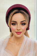 Load image into Gallery viewer, Burgundy Velvet Bow Ridged Headband Fascinator, Back Bow, Colour Options