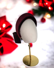 Load image into Gallery viewer, Burgundy Velvet Bow Ridged Headband Fascinator, Back Bow, Colour Options