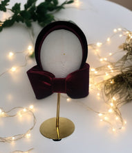 Load image into Gallery viewer, Burgundy Velvet Bow Ridged Headband Fascinator, Back Bow, Colour Options