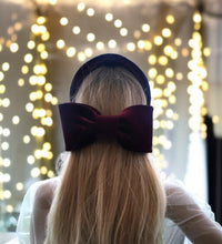 Load image into Gallery viewer, Burgundy Velvet Bow Ridged Headband Fascinator, Back Bow, Colour Options
