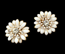 Load image into Gallery viewer, CLIP ON Off White Flower Stud Earrings, with diamante lightweight 3 cm