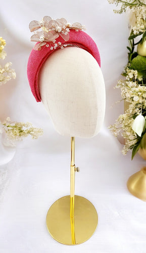 Pink Halo Fascinator Headband, with metal flower vine and Beads