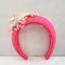 Load image into Gallery viewer, Pink Halo Fascinator Headband, with metal flower vine and Beads