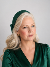 Load image into Gallery viewer, Emerald Green Fascinator Headband with  Back Bow "Cherry"
