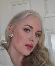 Load image into Gallery viewer, Clip-On Diamante Beige Heart Stud Earrings with Pearl Cluster – 2cm Drop