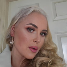 Load image into Gallery viewer, Clip-On Diamante Lilac Heart Stud Earrings with Pearl Cluster – 4.5cm Drop