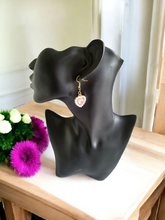 Load image into Gallery viewer, Clip-On Diamante Pink Heart Stud Earrings with Pearl Cluster – 4.5cm Drop