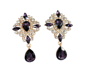 Crystal Teardrop Earrings Clip on