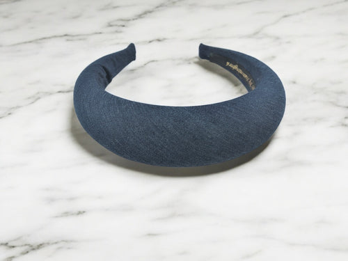 Denim Padded Halo Crown Headband, 4 cm Wide Headpiece for Women