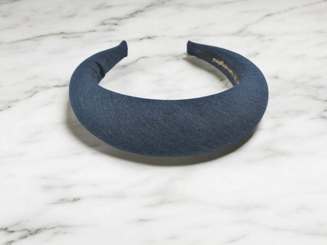 Denim Padded Halo Crown Headband, 4 cm Wide Headpiece for Women