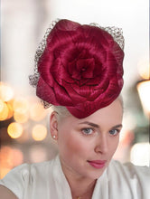Load image into Gallery viewer, Big Dark Pink Flower Fascinator Headband, Large Silk Flower Headpiece,