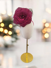 Load image into Gallery viewer, Big Dark Pink Flower Fascinator Headband, Large Silk Flower Headpiece,