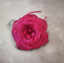 Load image into Gallery viewer, Big Dark Pink Flower Fascinator Headband, Large Silk Flower Headpiece,