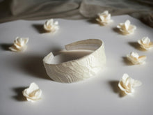 Load image into Gallery viewer, Dark Ivory Silk Satin Lace Headband, Bridal Wedding Headpiece, 4 cm wide