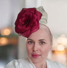 Load image into Gallery viewer, Big Dark Pink Flower Fascinator Headband, Large Silk Flower Headpiece,