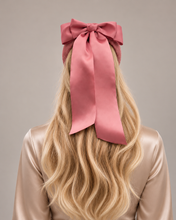 Load image into Gallery viewer, Dusky Pink Halo Fascinator with Bow and Tails, Wedding and Races Headpiece