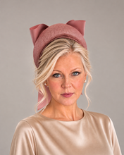 Load image into Gallery viewer, Dusky Pink Halo Fascinator with Bow and Tails, Wedding and Races Headpiece