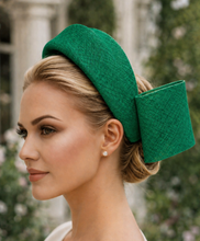 Load image into Gallery viewer, Emerald Green Fascinator Headband with  Back Bow "Cherry"