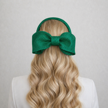 Load image into Gallery viewer, Emerald Green Fascinator Headband with  Back Bow "Cherry"