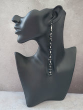 Load image into Gallery viewer, Extra Long Black Beaded Dangle Earrings, Graduated Faceted, 14.5 cm Drop, Pierced or Clip On