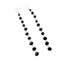 Load image into Gallery viewer, Extra Long Black Beaded Dangle Earrings, Graduated Faceted, 14.5 cm Drop, Pierced or Clip On