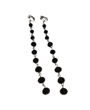 Load image into Gallery viewer, Extra Long Black Beaded Dangle Earrings, Graduated Faceted, 14.5 cm Drop, Pierced or Clip On