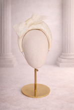 Load image into Gallery viewer, Ivory Bow Fascinator Headband — 7 cm Tall Halo Race Day Headpiece