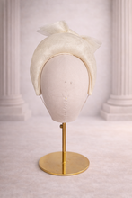 Load image into Gallery viewer, Ivory Bow Fascinator Headband — 7 cm Tall Halo Race Day Headpiece