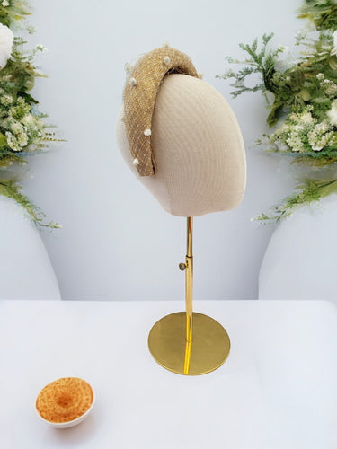 Gold Halo Style Fascinator with Ivory Dotty Veil – 6.5cm Wide