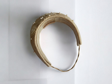 Load image into Gallery viewer, Beige Glitter Thread Headband Fascinator, Halo, with Lace and Pearls