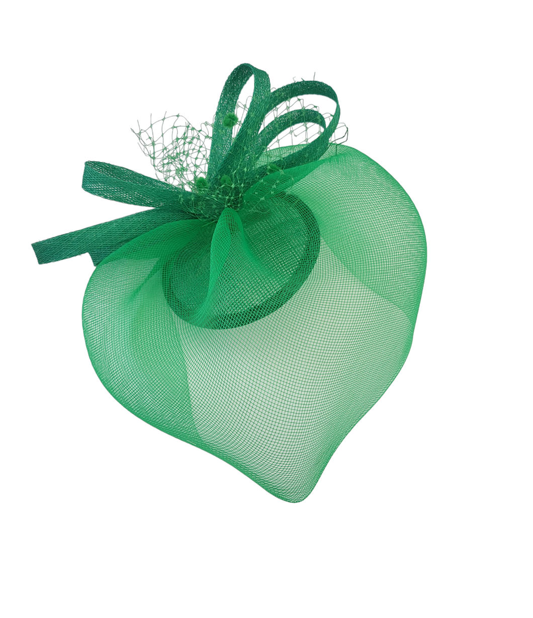 Green Fascinator Hat, With Bow and veil,