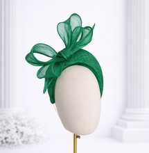Load image into Gallery viewer, Green Fascinator Headband — Statement Bow Wedding &amp; Race Day Hat