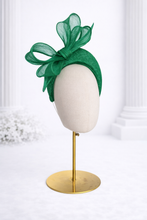 Load image into Gallery viewer, Green Fascinator Headband — Statement Bow Wedding &amp; Race Day Hat