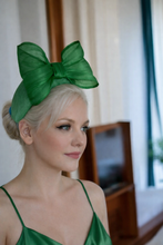 Load image into Gallery viewer, Green Headband Fascinator, with Silk Bow, 10 cm wide, ridged design