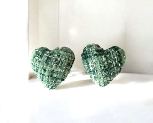 Green Heart Clip-On Earrings – 3cm (Pierced option)