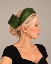 Load image into Gallery viewer, Olive Green Ridged Headband Fascinator with Back Bow | Elegant Occasion Headpiece "Cherry"
