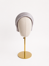Load image into Gallery viewer, Silver Grey Shimmer Fascinator Headband with  Back Bow "Cherry"