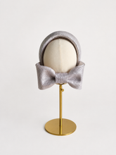 Load image into Gallery viewer, Silver Grey Shimmer Fascinator Headband with  Back Bow "Cherry"