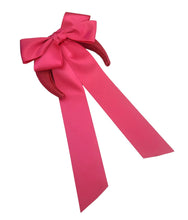 Load image into Gallery viewer, Pink Satin Sailor Bow Headband Fascinator, on a Sinamay Halo Base, with tails