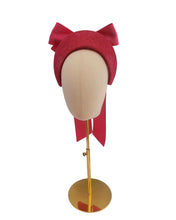 Load image into Gallery viewer, Pink Satin Sailor Bow Headband Fascinator, on a Sinamay Halo Base, with tails