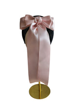 Load image into Gallery viewer, Pink Satin Back Bow Headband on Black Sinamay Halo Base with Tails