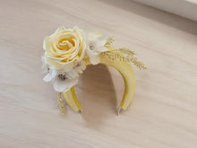 Load image into Gallery viewer, Yellow and ivory Flower Fascinator Headband - Elegant Headband for Weddings and Races