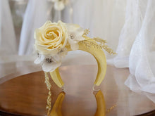 Load image into Gallery viewer, Yellow and ivory Flower Fascinator Headband - Elegant Headband for Weddings and Races
