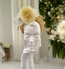 Load image into Gallery viewer, Yellow and ivory Flower Fascinator Headband - Elegant Headband for Weddings and Races