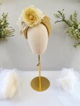 Load image into Gallery viewer, Yellow and ivory Flower Fascinator Headband - Elegant Headband for Weddings and Races