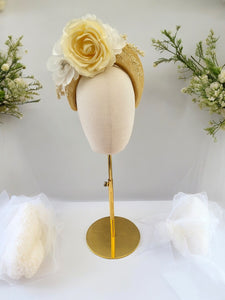 Yellow and ivory Flower Fascinator Headband - Elegant Headband for Weddings and Races