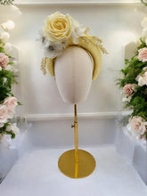 Load image into Gallery viewer, Yellow and ivory Flower Fascinator Headband - Elegant Headband for Weddings and Races